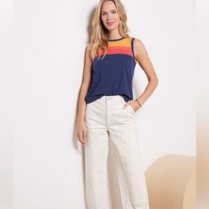 Evereve Marie Block Tank Navy Size Large